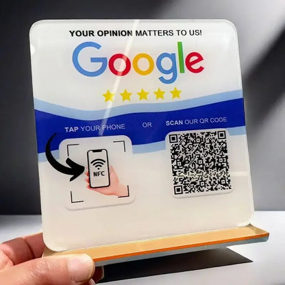 Custom Google Review Sign With Stand Scan QR Code Business Decor Acrylic Google Review NFC QR Code Sign Review Us on Google