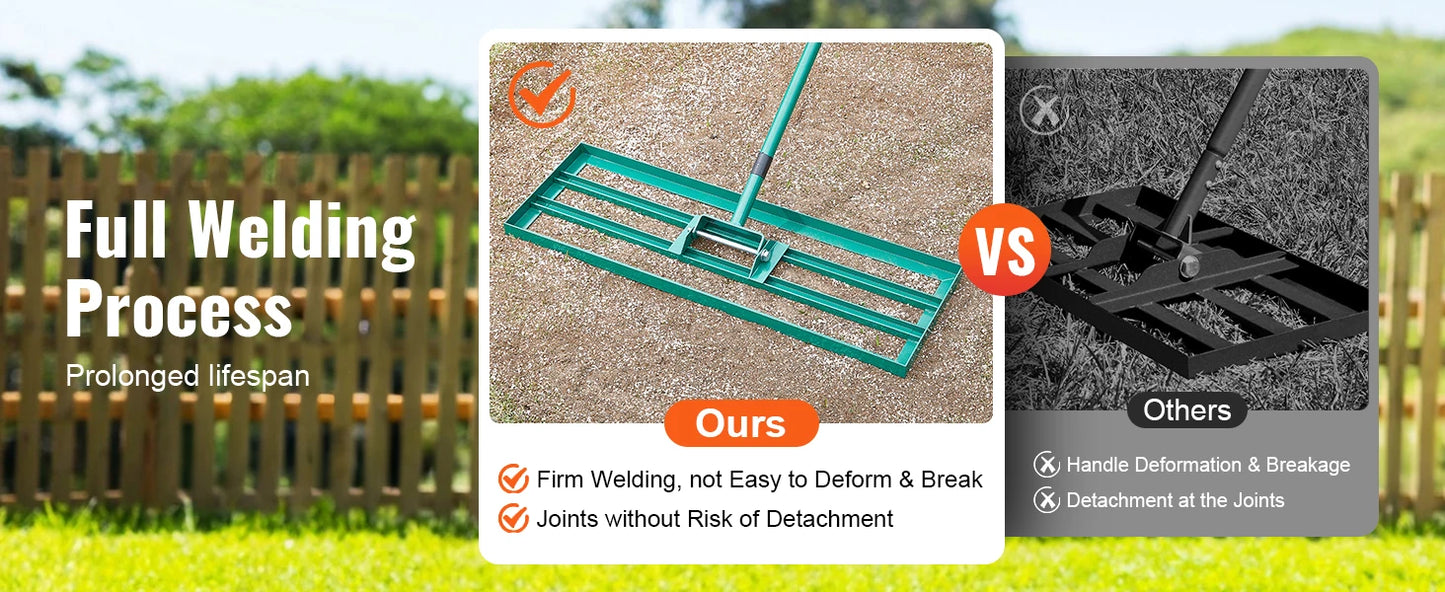 VEVOR Lawn Leveling Rake  Level Lawn Tool, Heavy-duty Lawn Leveler with  Extended Handle Yard Leveling Rake Suit