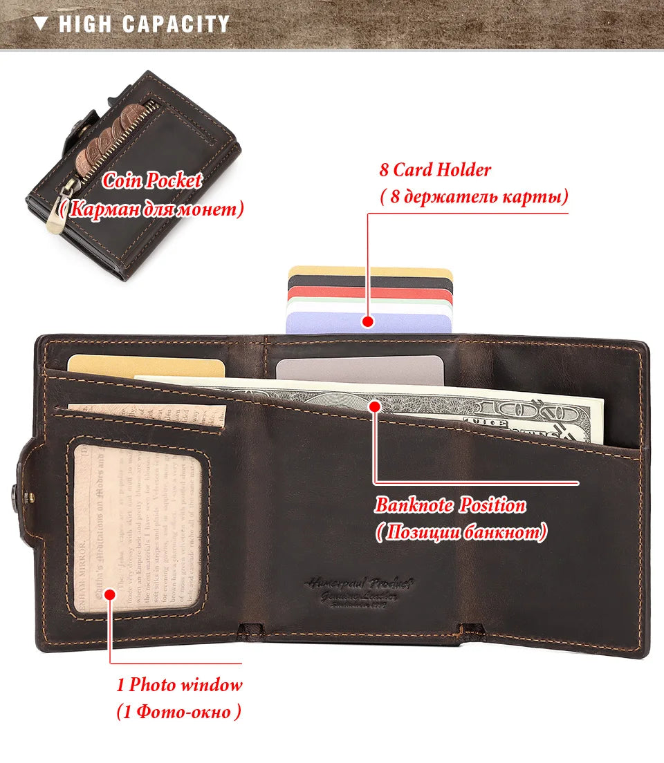 Cowhide Leather Men's Wallet RFID Blocking Protect Cardholder Automatic Card Case for Women with Apple AirTag Holder