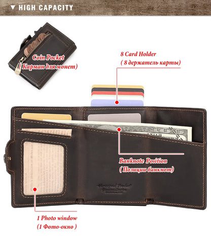 Cowhide Leather Men's Wallet RFID Blocking Protect Cardholder Automatic Card Case for Women with Apple AirTag Holder