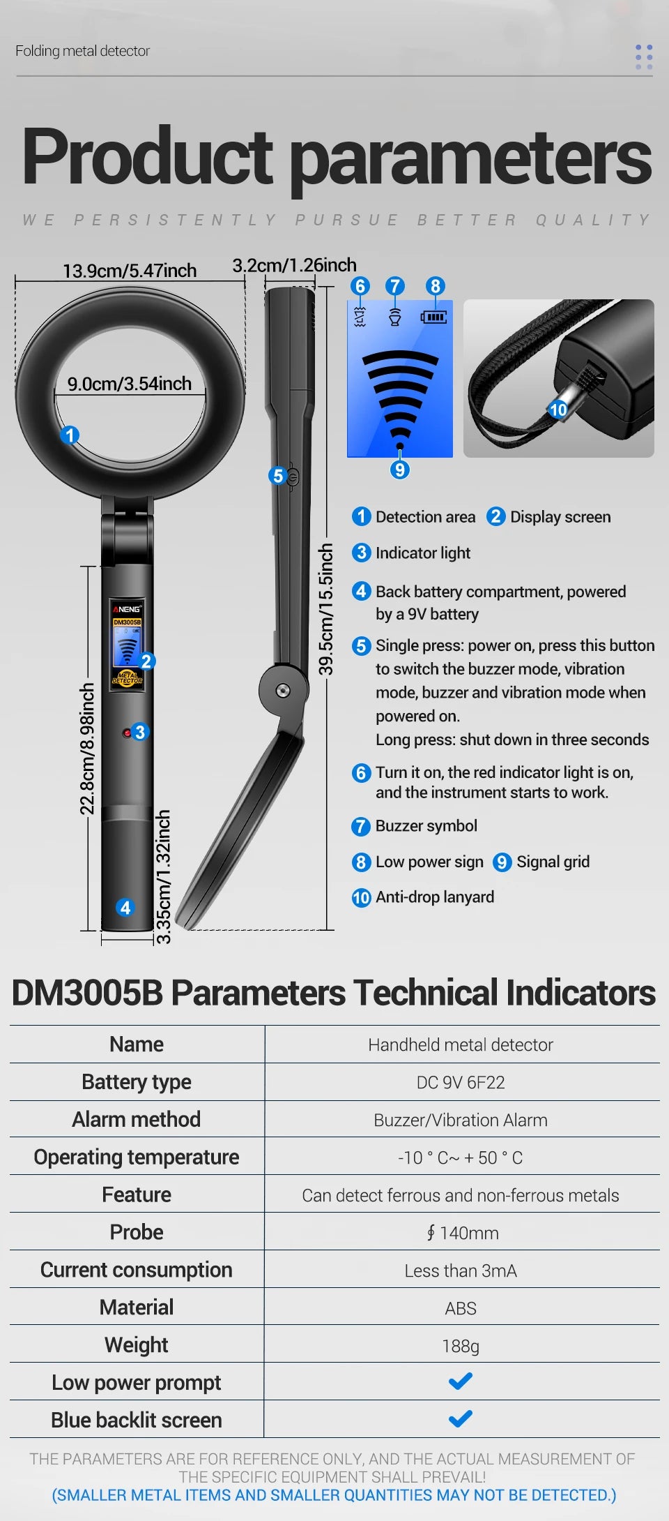 Metal Detectors ANENG DM3005B Handheld Portable High Sensitivity Metal Detector Underground Underwater Metal Finder Test Tools