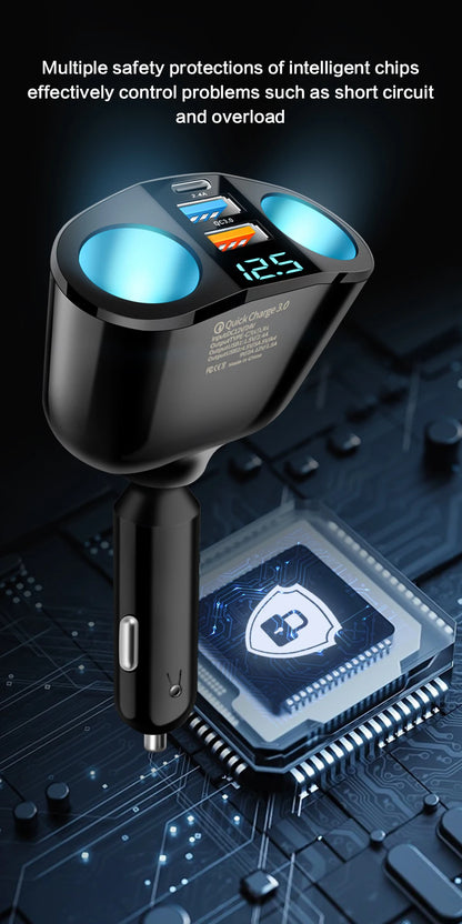 Multiple Devices Can Be Charged at the Same Time with Digital Display Car Charg Dual-port Car Charger Adapter