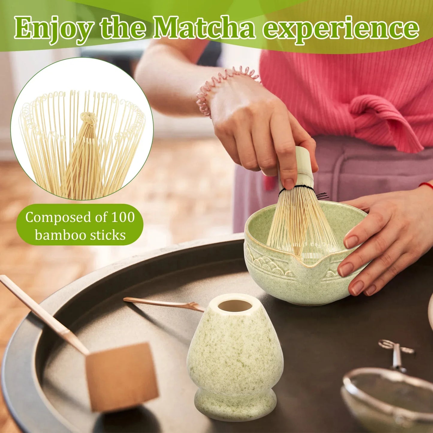5Pcs Matcha Set Elegant Matcha Tea Set Includes Matcha Bowl Matcha Whisk Holder Bamboo Matcha Whisk and Scoop for Tea Lovers