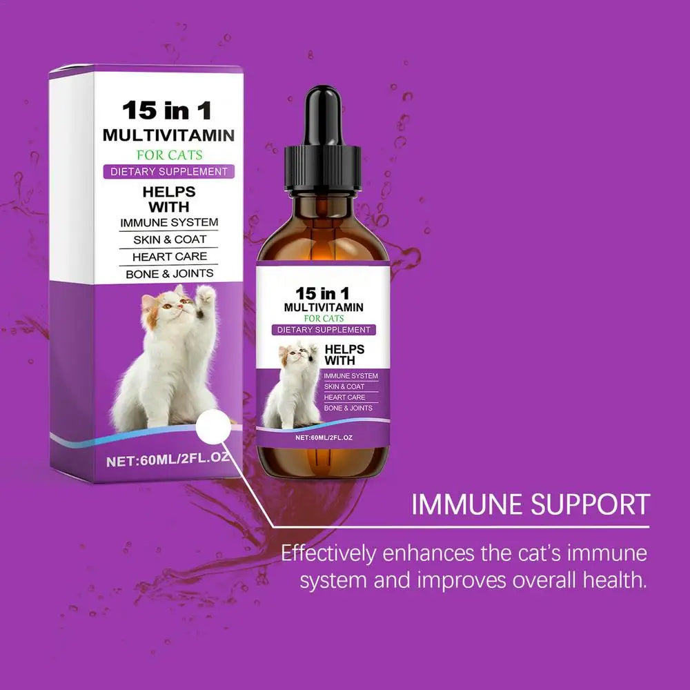 Cat Supplement All-in-1 Multi Liquid Body Care Drops Daily Supplement 60ml Body Care Drops For Supports Joint Care Skin & Coat