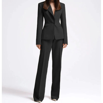 Office Lady Fashion Beige Women Suits One Button Peak Lapel 2 Piece Jacket Pants Slim Fit Smart Causal Conjuntos De Pantalones