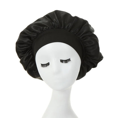 Women Night Sleep Hair Caps Silky Bonnet Satin Double Layer Adjust Head Cover Hat Shower Cap for Curly Hair Styling Accessories