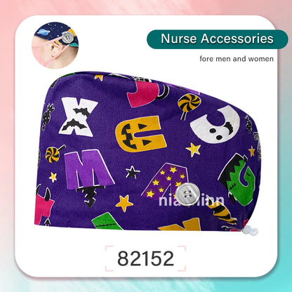Cartoon Printed Operating Room Doctor Work Scrub Hat Pharmacy Dentistry Clinic Surgical Cap Adjustable Medical Nurse Accessories
