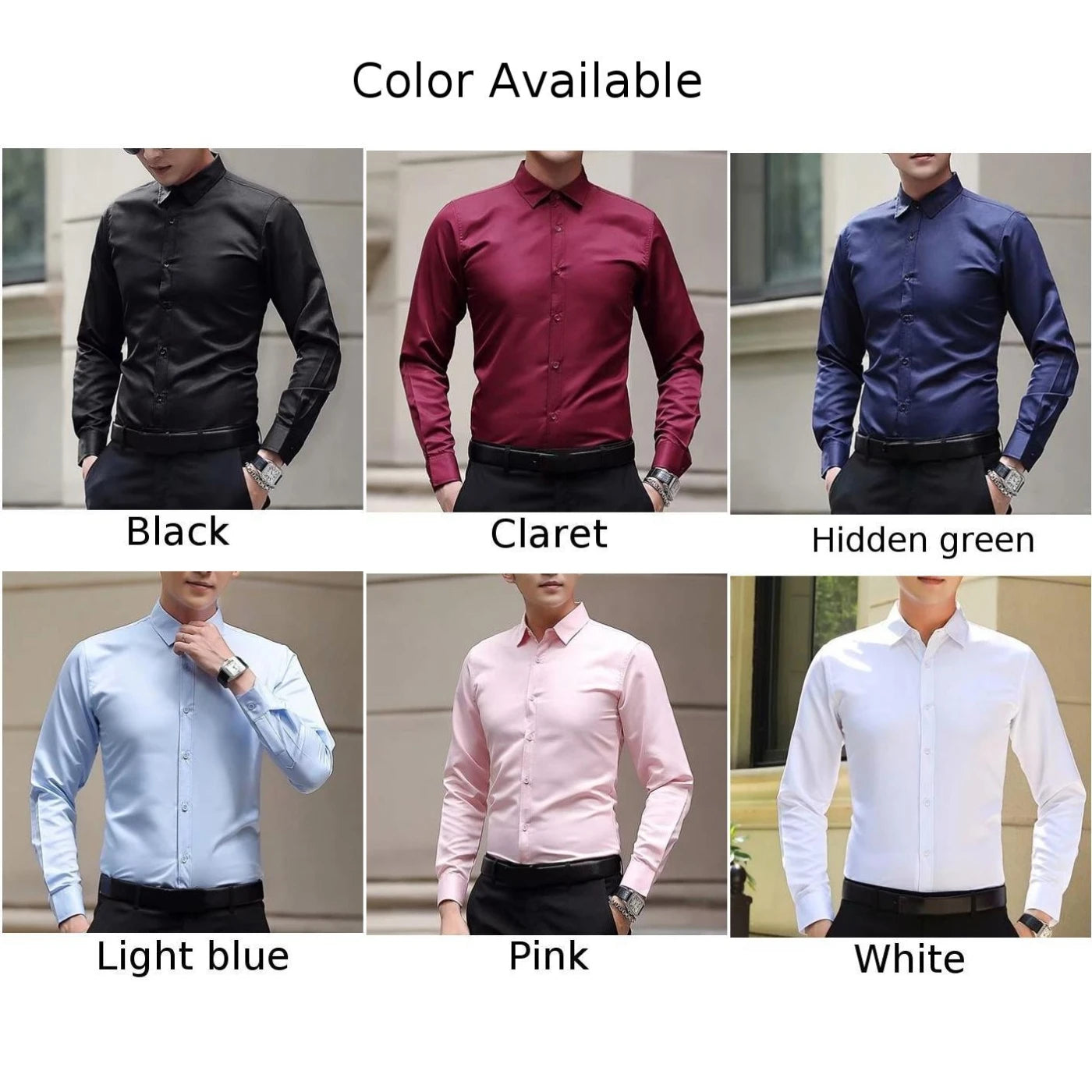 New Men\'s Long Sleeve Drill Button Shirts Tight Business Formal Social Wrinkle Lapel Casual Solid Simple Fashion Male T-shirts