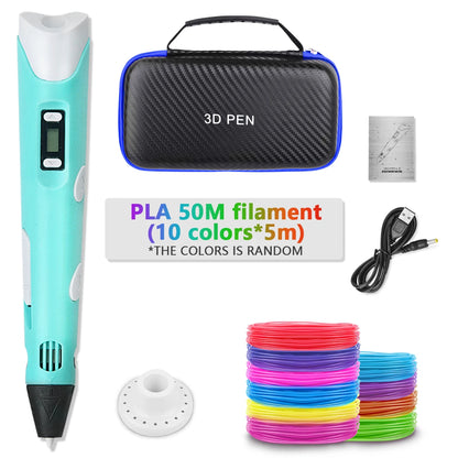 2023 Handwork 3D Pen 3d Printing Pen DIY Drawing Pens PLA Filament Birthday Christmas Gift For Kids Children with Power Adapter
