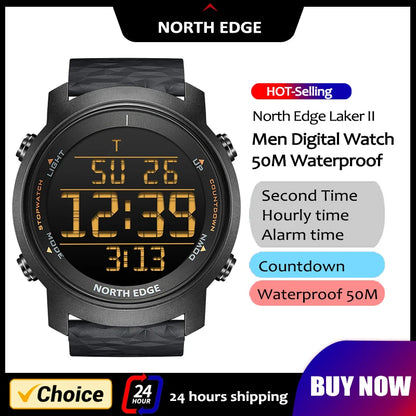 NORTH EDGE Men Watch Digital Watch Outdoor Sports Watch Fashion LED Men Watch Waterproof 50M Countdown Alarm Clock 2022New Watch