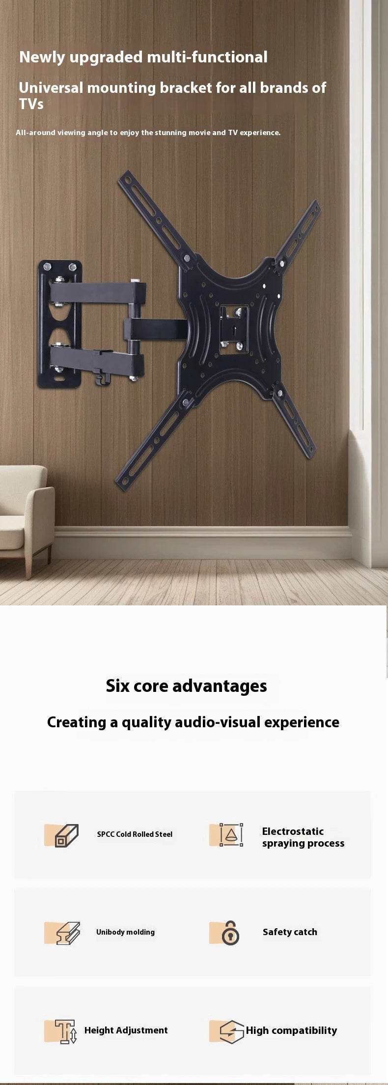 Universal Retractable TV Mounts Wall Mount Bracket LCD Monitor TV Stand Expansion Bracket Metal Flexible Arm Television Holder