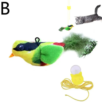 Interactive Cat Toys Hanging Squeaky Simulation Bird Plush Cats Pets Teasing Toys With Feather Catnip Kitten Chirping Bird Toy