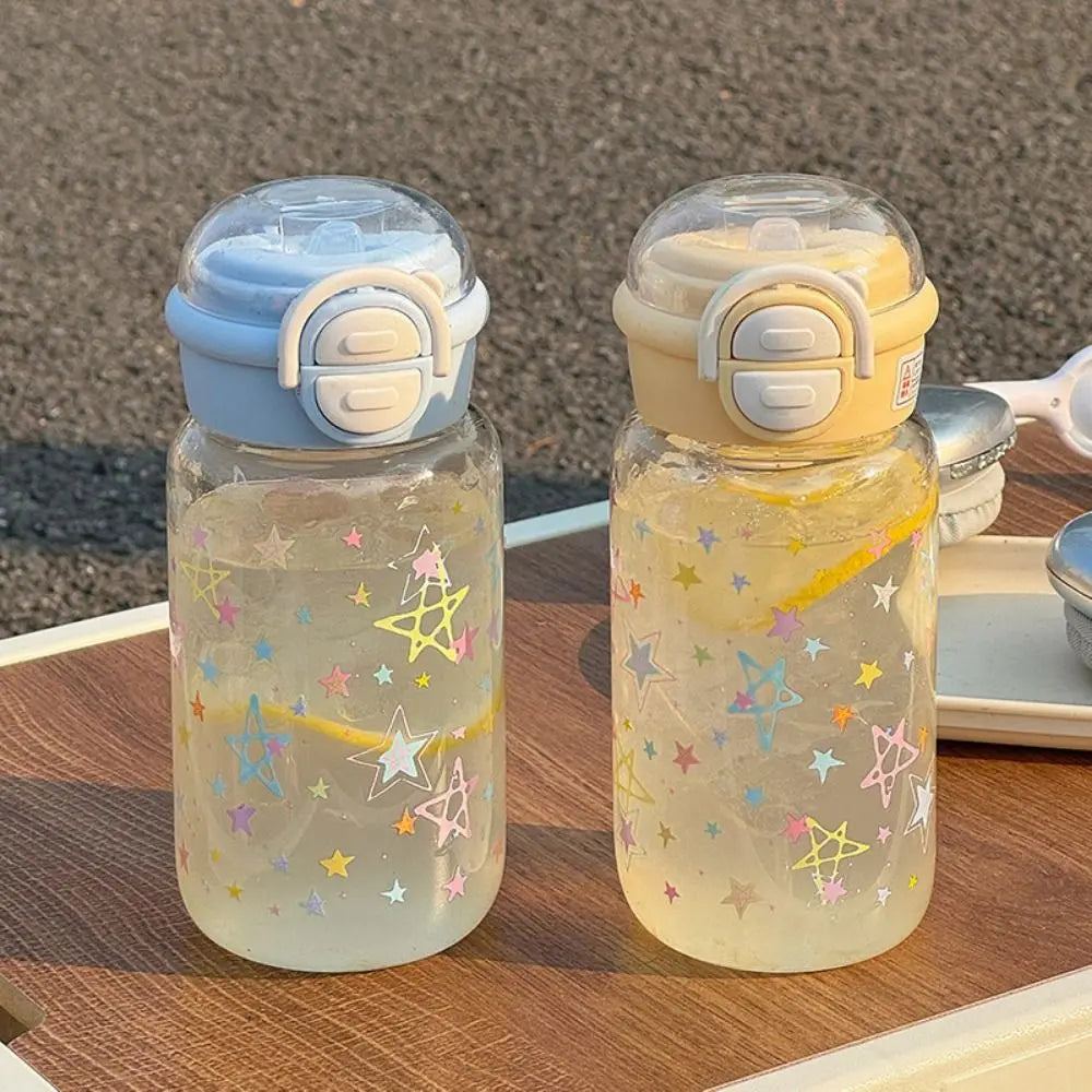 500ml Transparent Plastic Cup Straw Cup Lifting Rope Graffiti Water Bottles Fall Prevention Portable Drinking Water Bottle