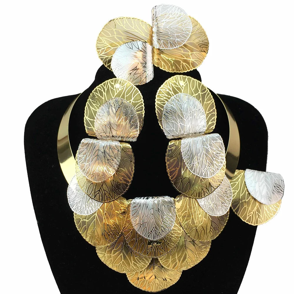 Latest Luxury Brazilian Wedding Jewelry Set Dubai Gold Plated Bridal Exaggerate Big Jewelry Sets FHK17245