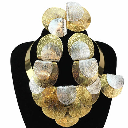 Latest Luxury Brazilian Wedding Jewelry Set Dubai Gold Plated Bridal Exaggerate Big Jewelry Sets FHK17245