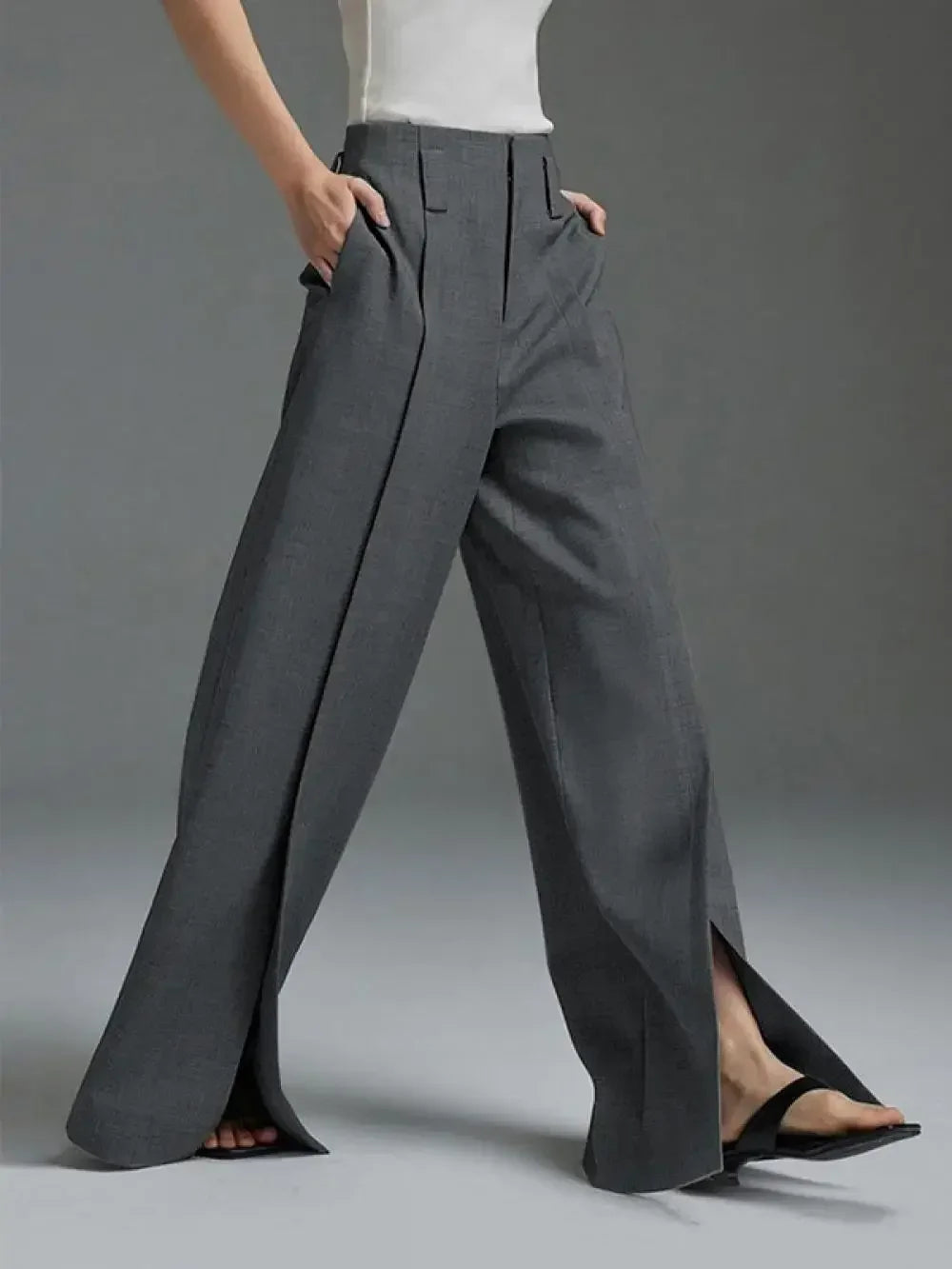 Office Lady Formal Commuter Pants  New Spring Autumn Split-front Pleated High-Waisted Wide Leg Trousers For Women