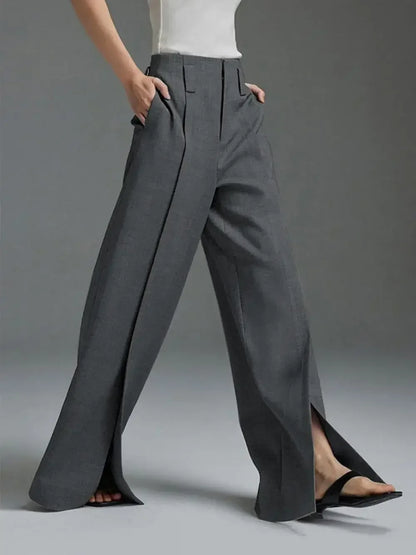 Office Lady Formal Commuter Pants  New Spring Autumn Split-front Pleated High-Waisted Wide Leg Trousers For Women