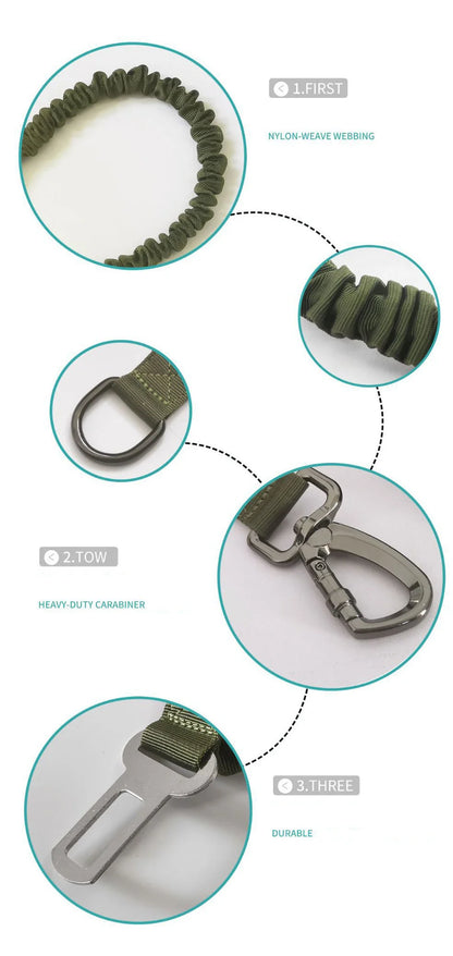 Dog Seat Belt 1-to-2 Extend Rope 54-90CM Elasticity Pet Safety Nylon Dog Leash with Car Seat Buckle Dog Accessories Olive Khaki
