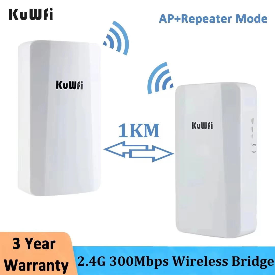KuWFi Wifi Repeater 2.4G 300Mbps Outdoor AP Long Range Extender Smart Manage Router CPE Wireless Bridge Point to Point 1KM