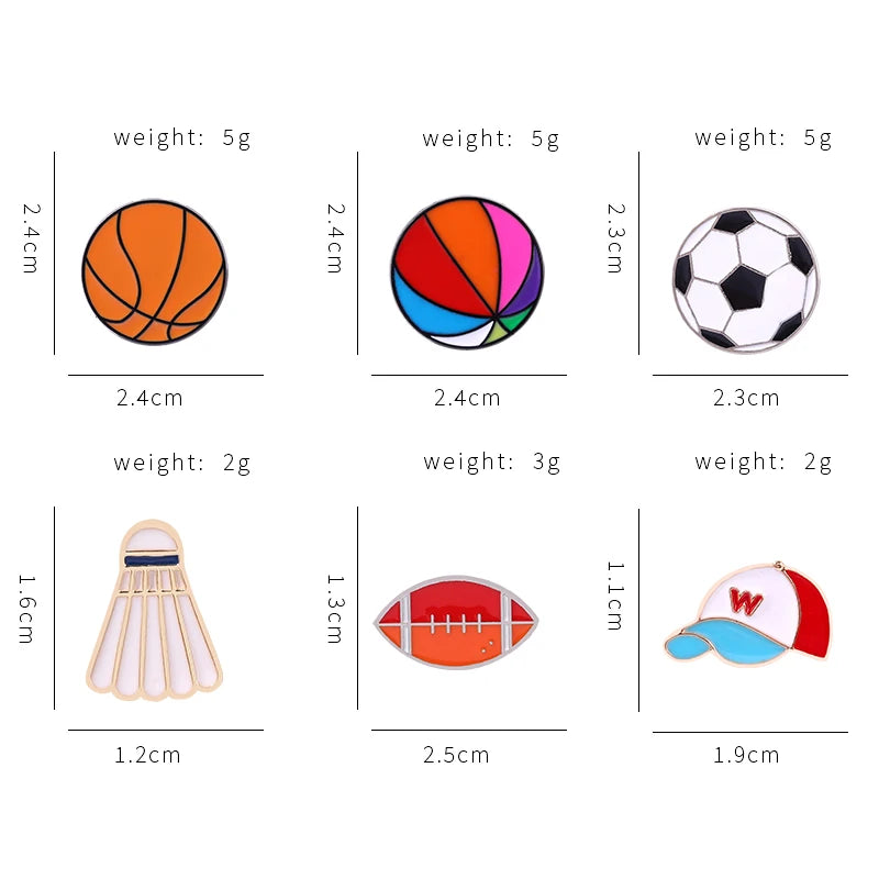Sports Balls Enamel Pins Boy Students Football Soccer Beach Ball Athletics Brooch Pins Jackets Skirt Badge Jewelry Friends Gifts