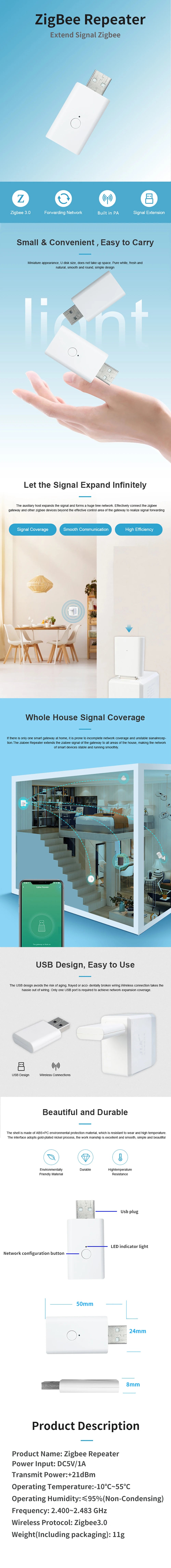 Smart ZigBee Signal Repeater USB Signal Amplifier Extender for Smart Life Gateway Smart Home Devices Automation