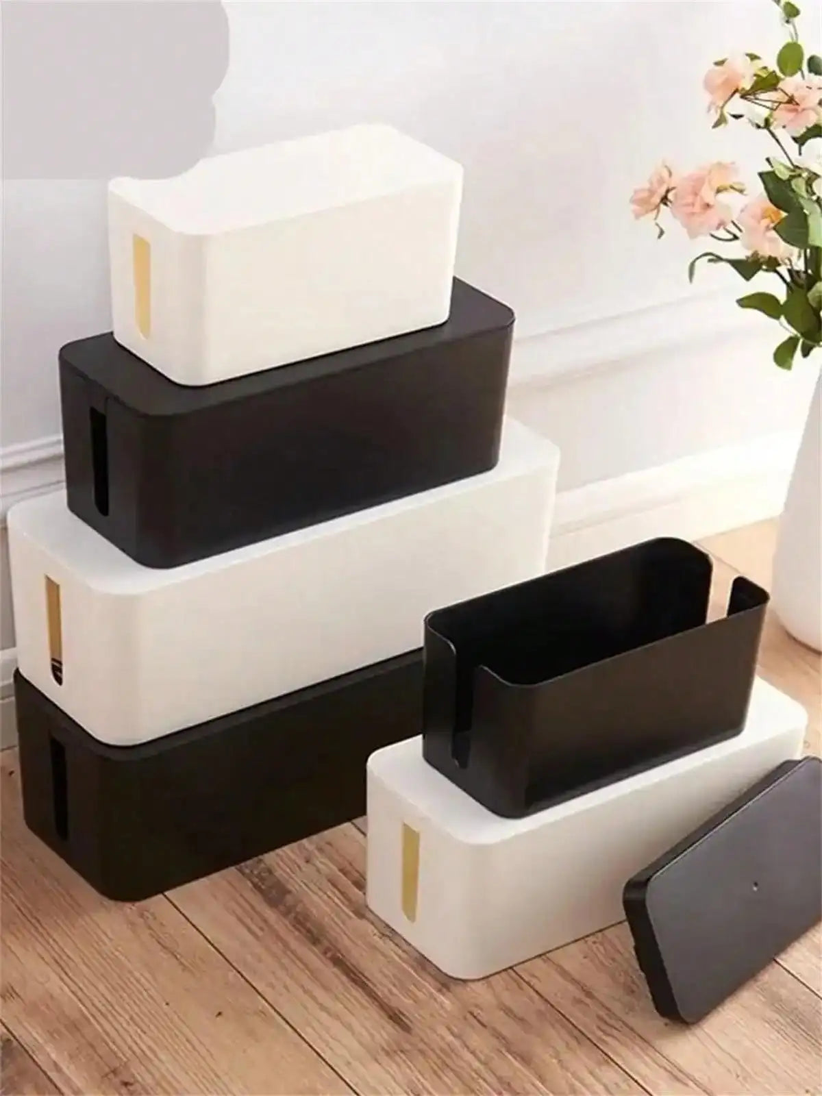 3 Pcs/Set Cable Management Boxes Organizer Strip Charger Wire Cable Storage Box Dust Large Storage Wires Keeper Holders