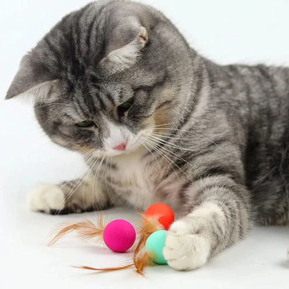 Cat Interactive Ball Toys Interactive Bouncy Ball with Feathers Cat Toys for Indoor Cats and Kittens Pet Elastic Ball