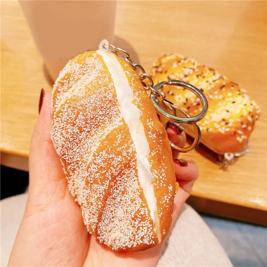 Simulated Bread Keychain Butter Bread Fidget Toys Coconut Bread Keyring Pop It Game Squeeze Butter Bread Model Food Pendant