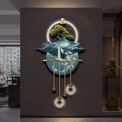 Entrance Decoration Pendant Lamps Luxury Abstract Plant Corridor Hanging Painting TV Background Wall Painting With  Light Lustre