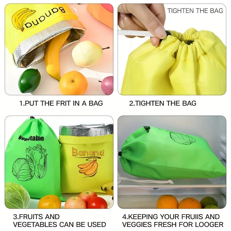 2/3 reusable fabric food storage bags - leak proof, breathable, drawstring design, can keep vegetables fresh for two weeks