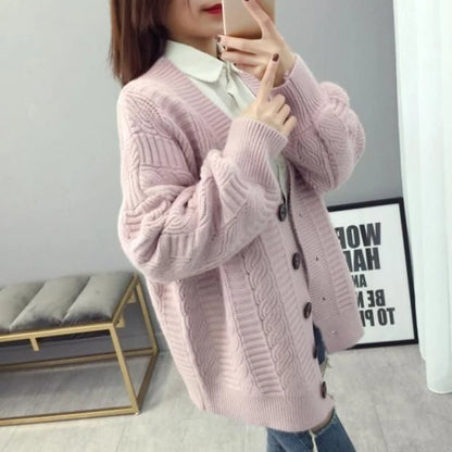 Oversized Knit Sweater Coat Women Autumn Winter Long Sleeve Twisted Sweaters Cardigan Woman Wild Solid Color Cardigans Ladies