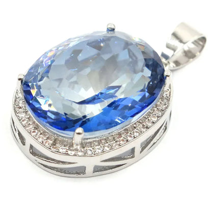 40x21mm Hot Selling Big Gemstone 17.5g Fire Rainbow Mystic Violet Topaz Cz Silver Pendant Earrings