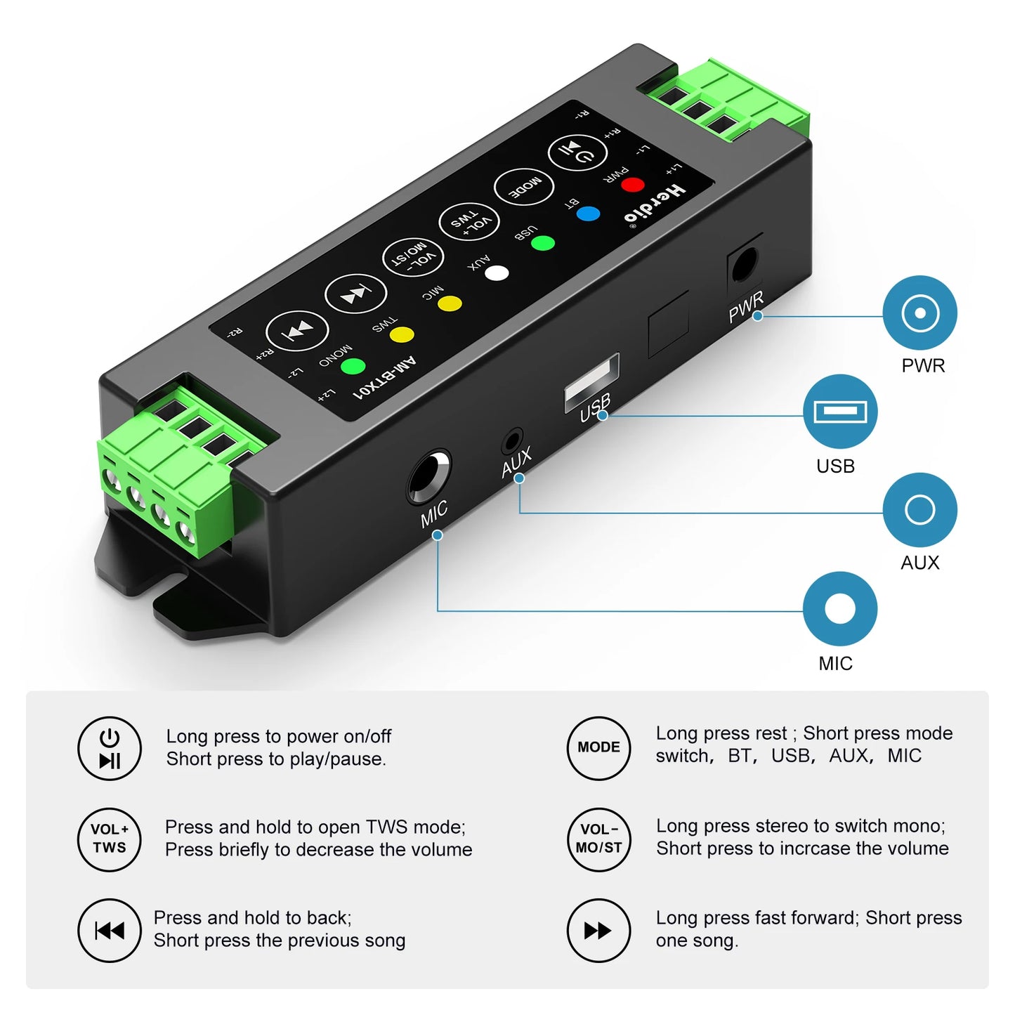 Herdio 5.25'' 600W 4PCS Outdoor Bluetooth Speakers Waterproof Wired Wall Mount Weatherproof Loudspeaker System For Garden Patio