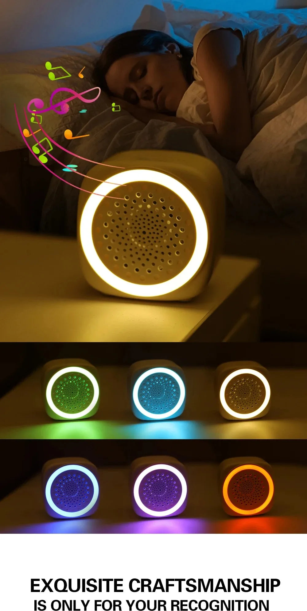 with RGB Lighting Baby White Noise Machine 26 Types Soothing Music with Timer Sleep Sound Player Night Light White Soft Lighting