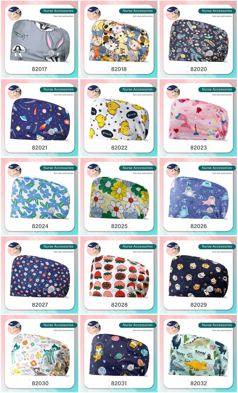 Cartoon Printed Operating Room Doctor Work Scrub Hat Pharmacy Dentistry Clinic Surgical Cap Adjustable Medical Nurse Accessories