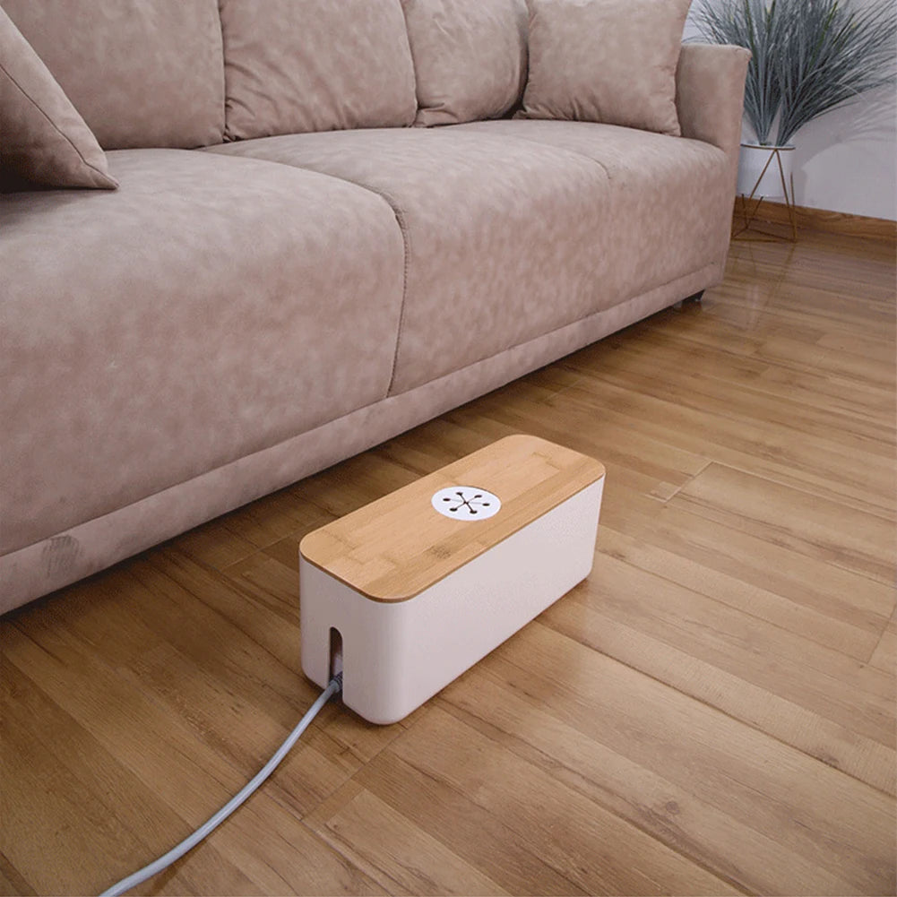 Socket Cable Organizer Box Wooden Style Cord Storage Case Dustproof Charging Data Cable Management Device for TV Wires/Computer