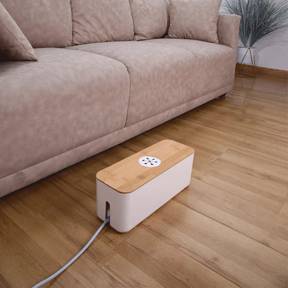 Socket Cable Organizer Box Wooden Style Cord Storage Case Dustproof Charging Data Cable Management Device for TV Wires/Computer