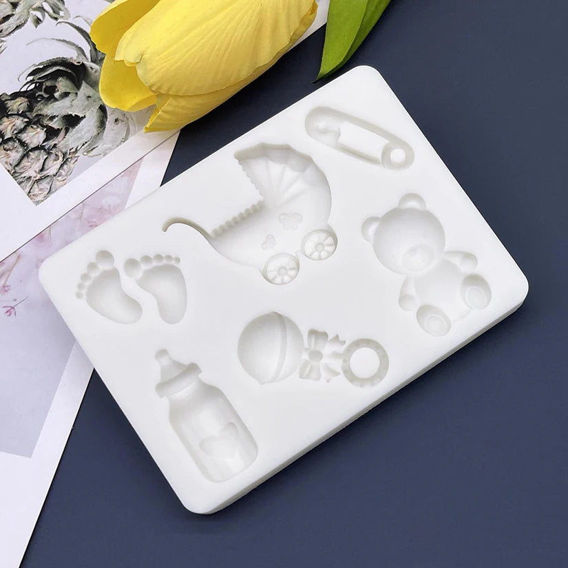 Bear Baby Barriage Feeding Bottle Silicone Cake Baking Mold Sugarcraft Chocolate Cupcake Resin Tools Fondant Decorating Tools