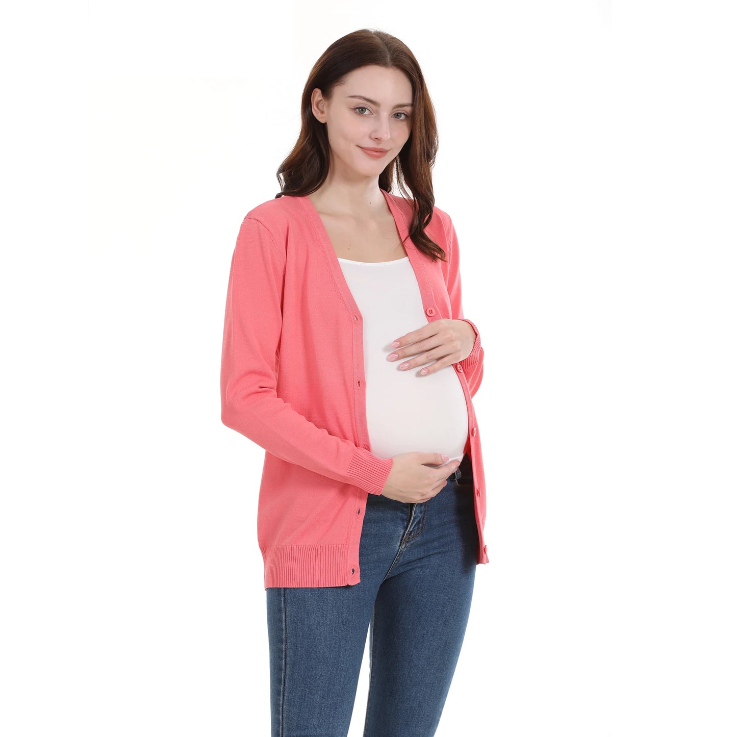 Maternity Cardigan Long Sleeve Spring Autumn Stretch Breastfeeding Clothes for Postpartum Women Nursing Coat Tops