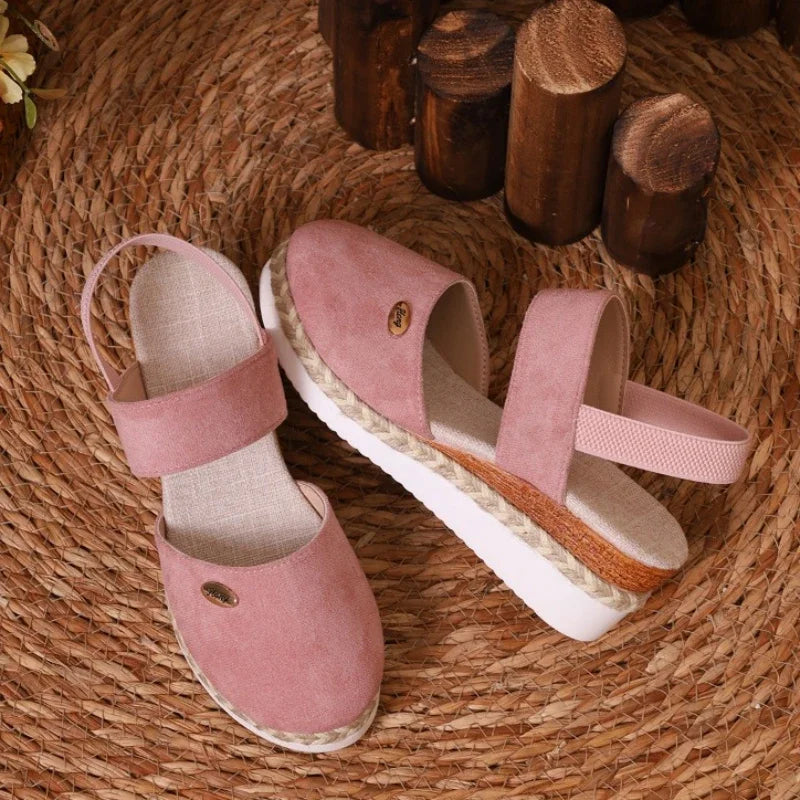 Summer Women Linen Plain 6cm Wedge Sandals Handmade Ladies Casual Comfortable womens shoes