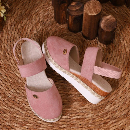 Summer Women Linen Plain 6cm Wedge Sandals Handmade Ladies Casual Comfortable womens shoes