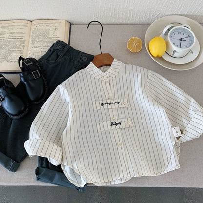 Children's Shirts 2025 Spring New Products Boys Embroidered Girls Striped Shirt Top Tide H0085