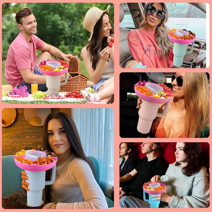 Bingba Cup Silicone Snack Platter 40oz Plastic Fast Food Plate with 4 Compartments for Outdoor Picnic Snack Holder Combination