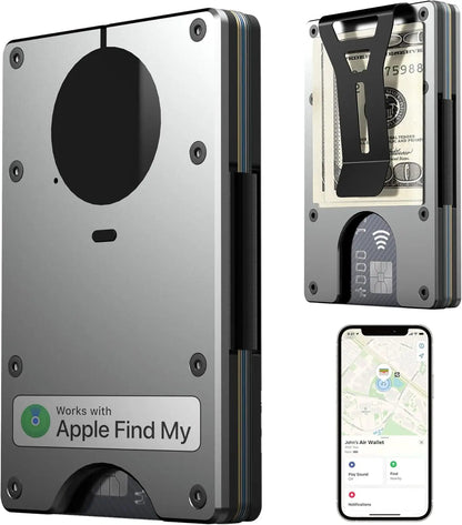 RFID Blocking Credit Card Holder, Slim Wallet For Men, Compatible with Find My iOS Only, Detachable Money Clip