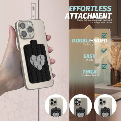 Heart Shape Double Sided Phone Suction Holder, Multi-Purpose Silicone Suction Cup Phone Mount Phone Case Sticky Phone Grip