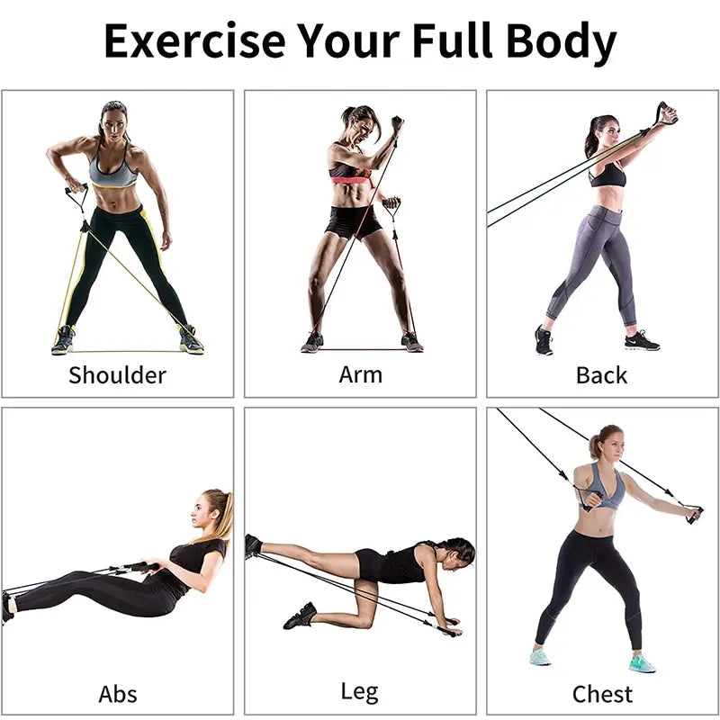 Resistance Elastic Bands Exercise Strength Training Fitness Bands with Door Anchor Handles Legs Ankle Straps for Home Workouts