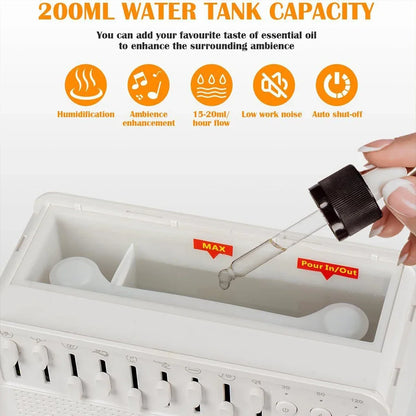 White Noise Sleep Sound Machine Flame Air Diffuser Humidifier with BT Speaker and Night Light Essential Oil Diffuser for Bedroom