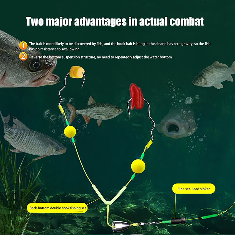 〔Far〕Double Hook Fishing Hair Rigs Hook Reverse Bottom Line Suspension Carp Fishing Hook Ready Made Anti Bottom Carp Rigs