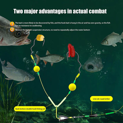 〔Far〕Double Hook Fishing Hair Rigs Hook Reverse Bottom Line Suspension Carp Fishing Hook Ready Made Anti Bottom Carp Rigs