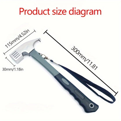 Heavy-duty Multi-purpose Camping Hammer with Tent Post Remover and Safety Grip Belt, Essential Outdoor Camping and Hiking Tools
